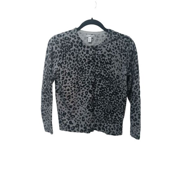 Croft & Barrow Women's Gray Leopard Print Cardigan Petite PS - Picture 1 of 6